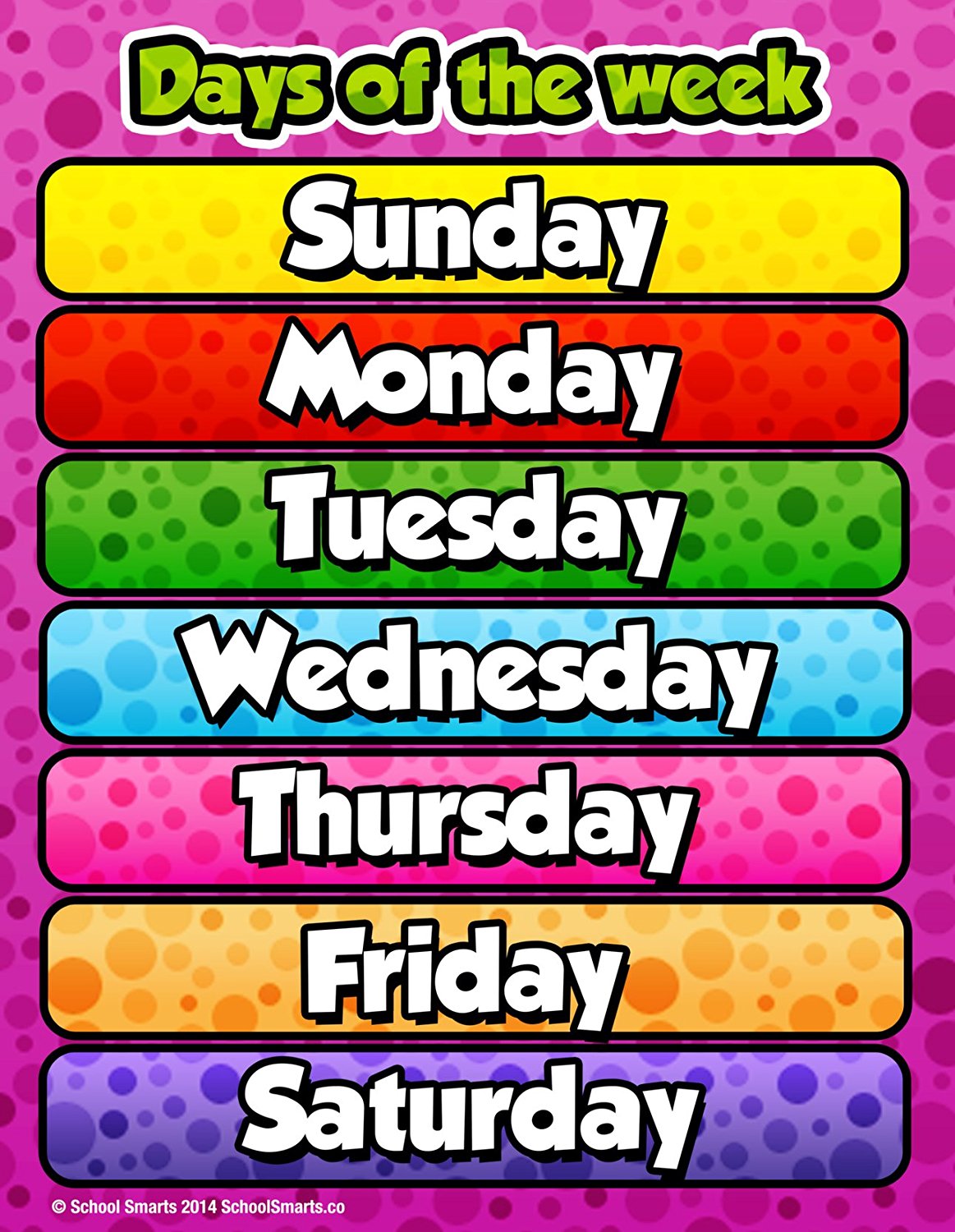 Days Of The Week Chart For Preschool